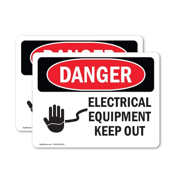 Signmission Electrical Equipment Keep Out Danger Sign, Vinyl Decal, 5in W x 3.5in L, 2PK OS-2PACK-DS-D-35-L-1738 - main